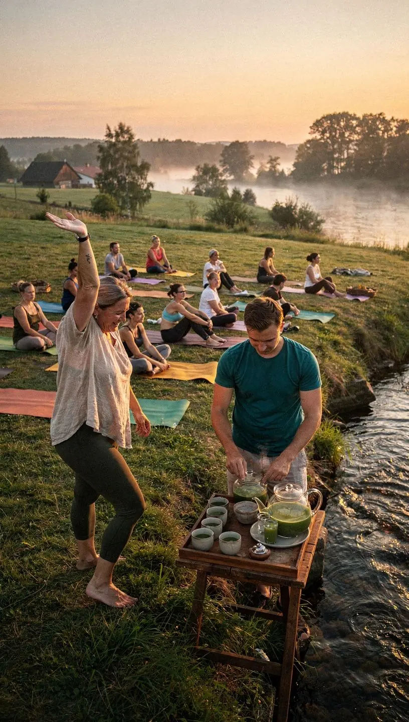 Raminanti aplinka, kurioje matyti matcha arbatos paruošimo procesas, pabrėžiant L-teanino naudą.