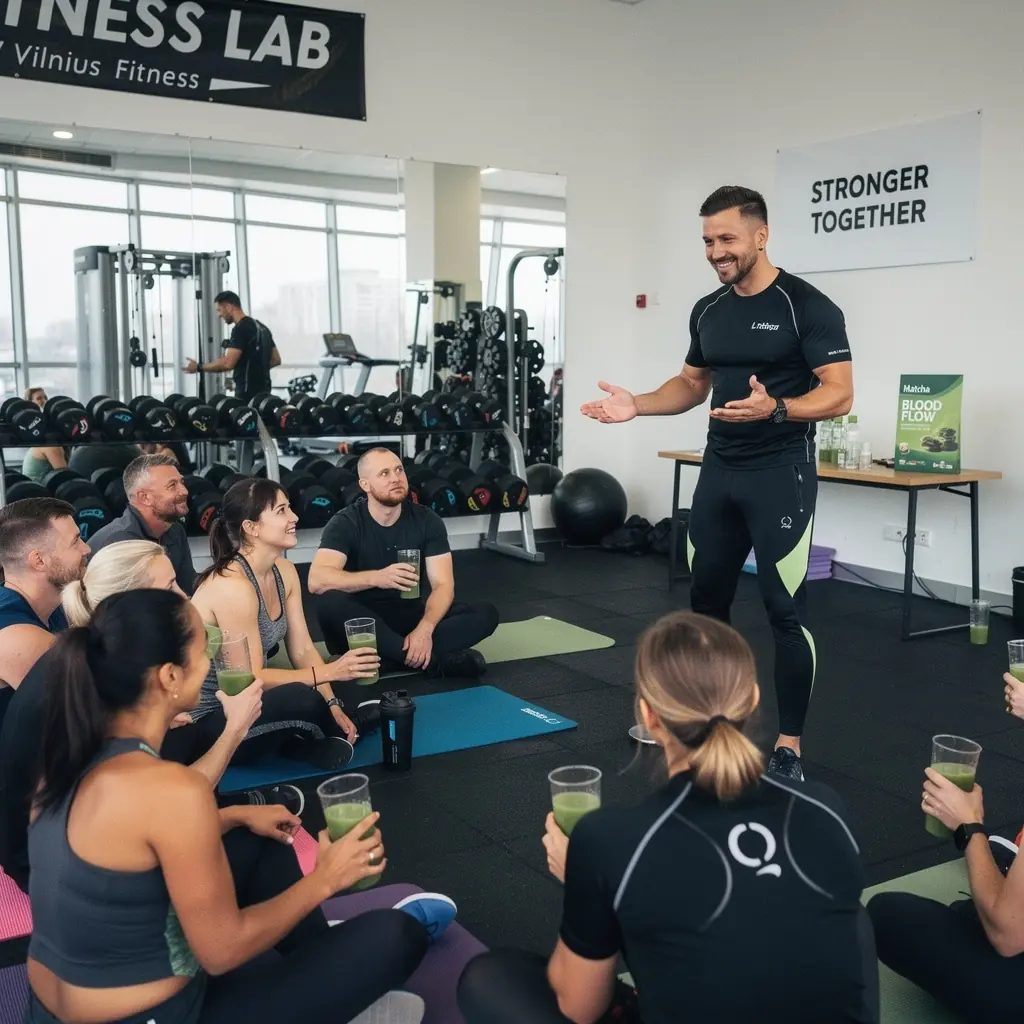 Žaliosios matcha arbatos puodelis su garuojančiu skysčiu, kuriame matosi šviesiai žalia spalva.
