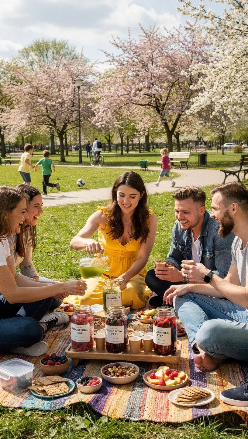 Vartotojas, mėgaujantis matcha arbata, sėdi prie stalo, apsuptas gamtos grožio.